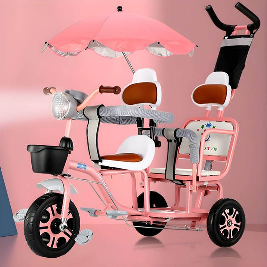 Adjustable Dual-Seat Metal Tricycle with Canopy, Lights & Parent Push Bar Main Product Image