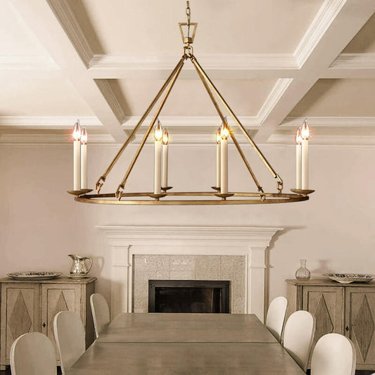 Antique Brass 8-Light Candle-Style Wagon Wheel Chandelier Main Product Image
