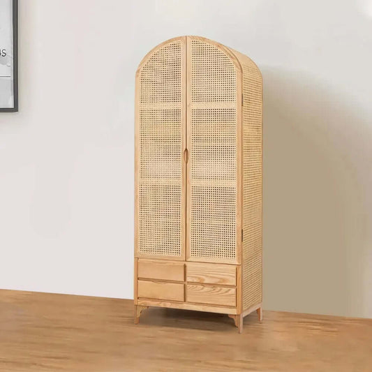 Ash Wood Japandi Armoire With Rattan Doors And Four Drawers Main Product Image