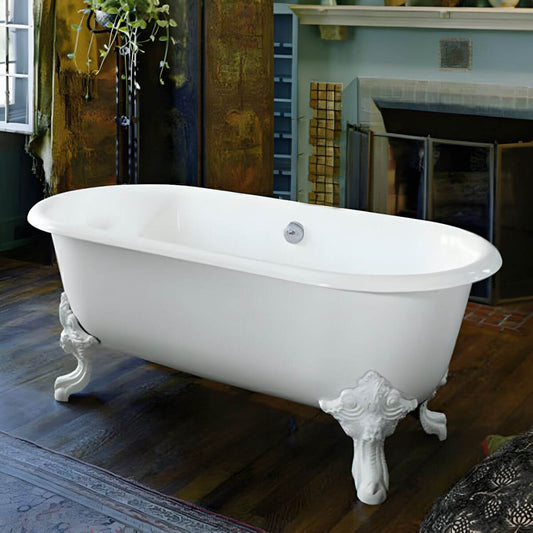 Extra large cast iron clawfoot bathtub with roll top design for comfortable soaking