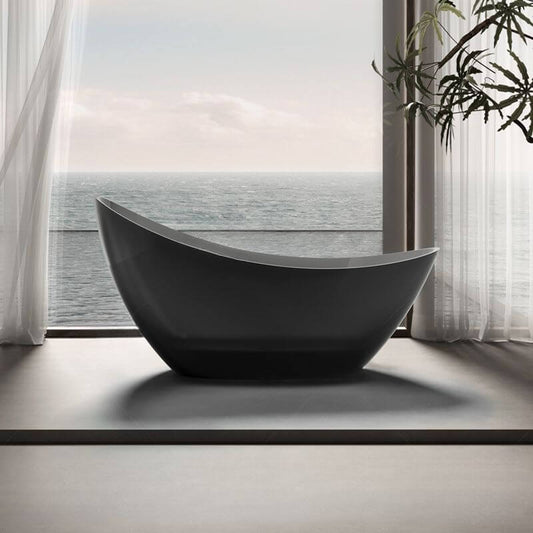 Oval freestanding resin bathtub with double slipper design for comfortable soaking