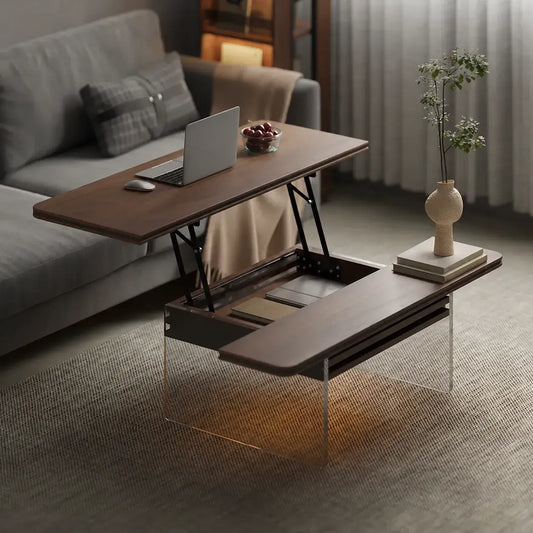 Black Walnut Lift Top Coffee Table with Drawer Storage and Dining Desk Function Main Product Image
