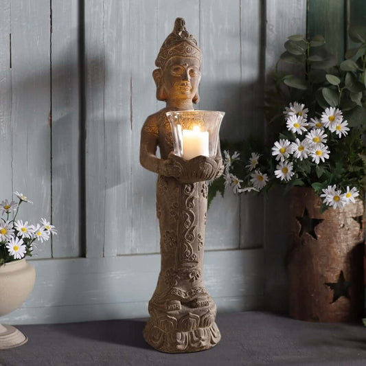 Brown Resin Outdoor Garden Buddha Statue with Candle Holder Main Product Image