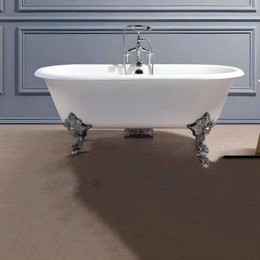 Oval porcelain enameled cast iron clawfoot soaking bathtub with roll top design, 78cm x 59.5cm main product image