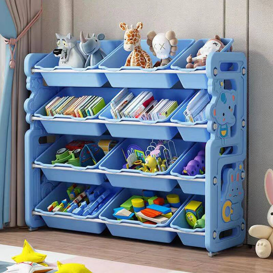 Cartoon-Style Kids Organizer with Slanted Bins and Rounded Frame