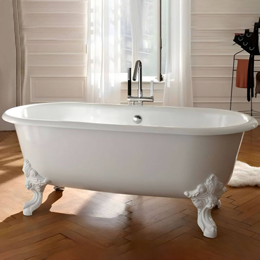 Extra large cast iron clawfoot bathtub with roll top design for comfortable soaking