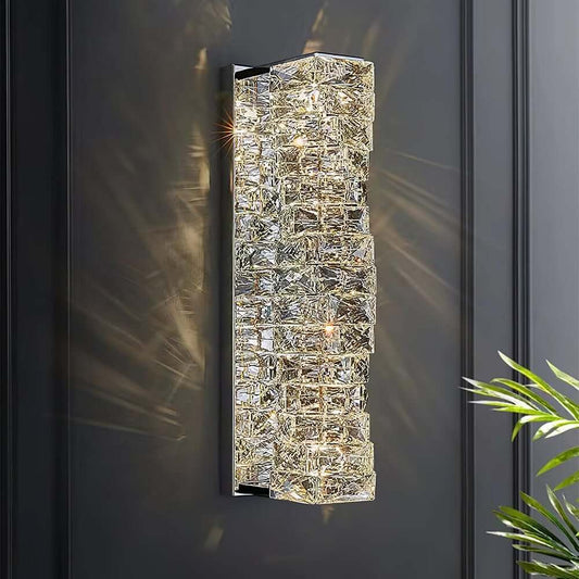 Clear Crystal Wall Light Flush Mount with Stainless Steel Finish Main Product Image