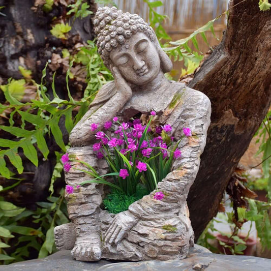 Concrete Gray Magnesium Oxide Sleeping Buddha Statue with Planter Main Product Image