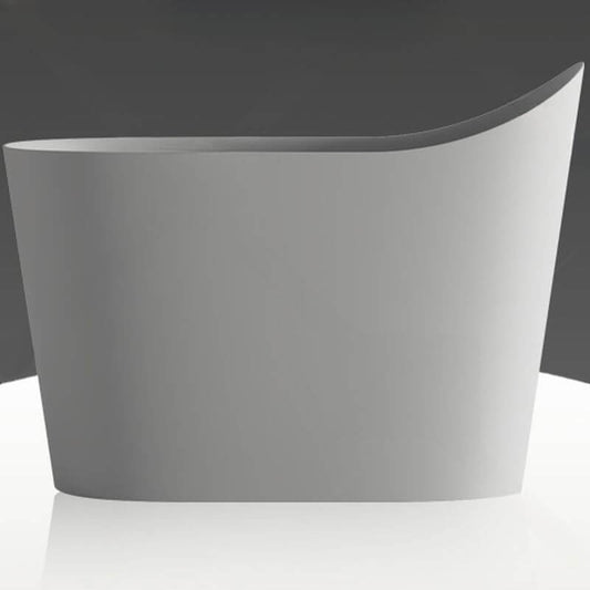 Oval freestanding bathtub with single slipper design and built-in seat for comfortable soaking