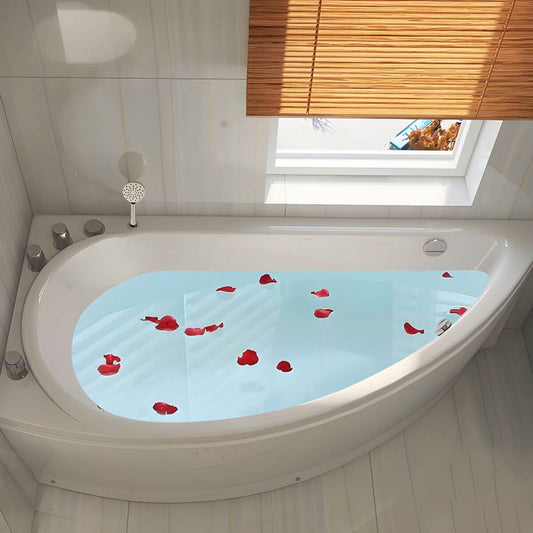 White acrylic corner bathtub with drain, 52 by 30 inches, designed for washroom installation main product image