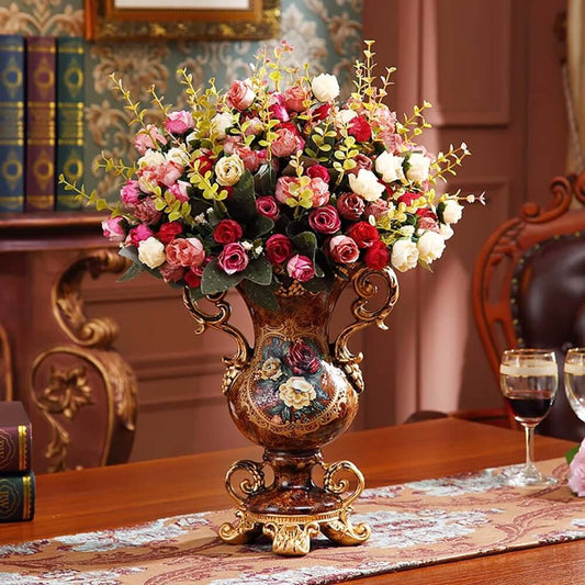 European Luxurious Silk Floral Arrangement with Ceramic Planter Main Product Image