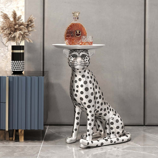 Glam Silver Panther Side Table With Metal Tray Top Main Product Image