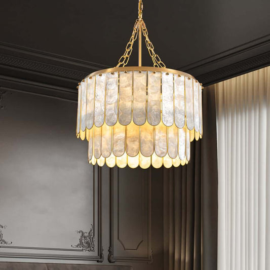 Gold 5-Light Two-Tier Natural Shell Chandelier for Hallway Main Product Image