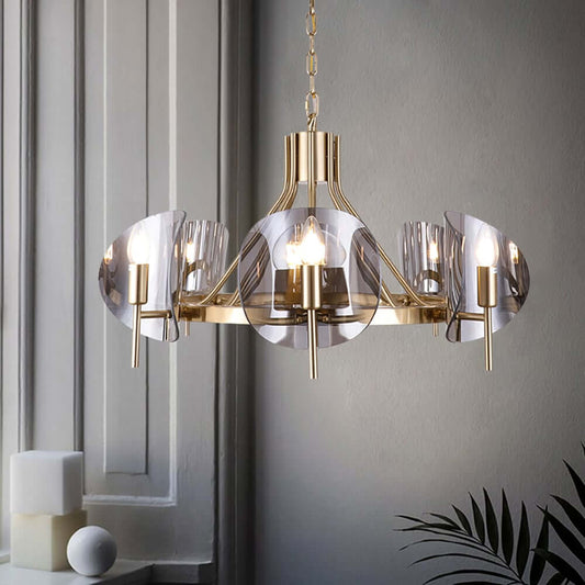 Gold 6-Light Modern Wagon Wheel Chandelier with Adjustable Height Main Product Image