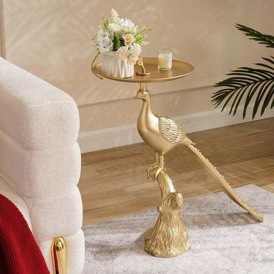 Gold Modern Peacock End Table With Metal Tray Top Main Product Image