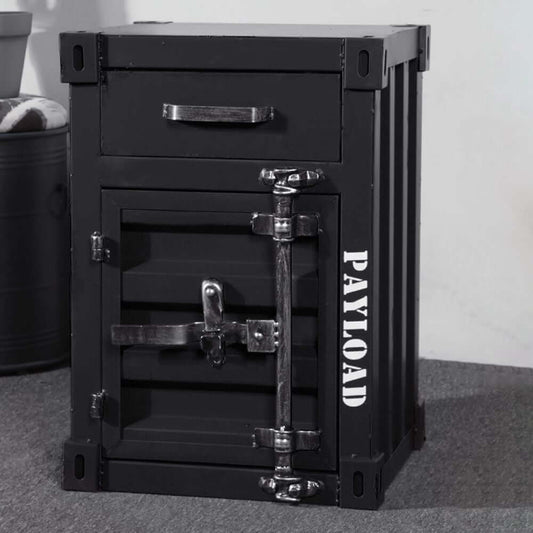 Industrial Black Steel Nightstand With Door & Drawer Main Product Image