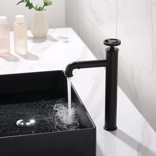 Industrial Matte Black Brass Vessel Sink Faucet with Fixed Spout Main Product Image