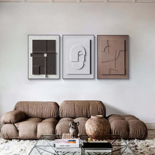 Japandi Geometric Wall Art Set with 3D Effect in MDF and Aluminum Frame Main Product Image