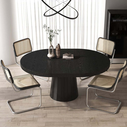 Japandi Style Extendable Oak Veneer Dining Table Main Product Image