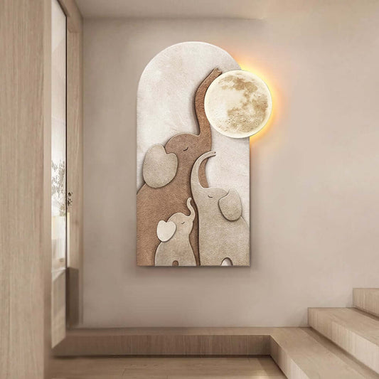Japandi Wall Art with LED Moon and Elephant Design in MDF and Acrylic Main Product Image