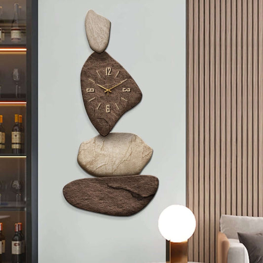 Japandi Wall Clock in Brown with Silent Movement and Stone Design Main Product Image