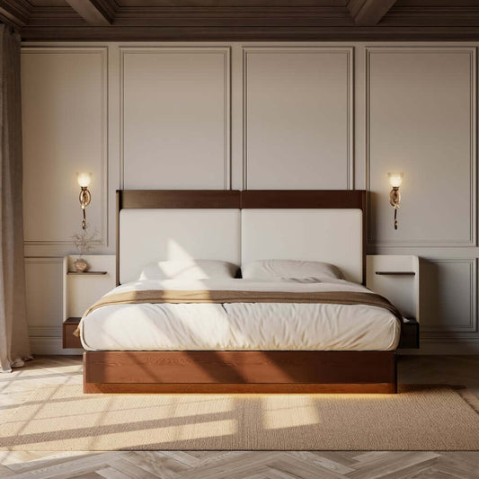 King Modern Walnut Bed With Wireless Charging & LED Lights Main Product Image