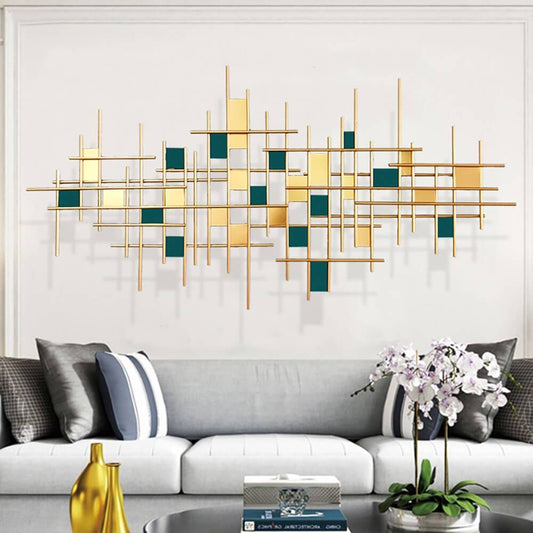 Metal Wall Art in Green and Blue Abstract Geometric Design Main Product Image