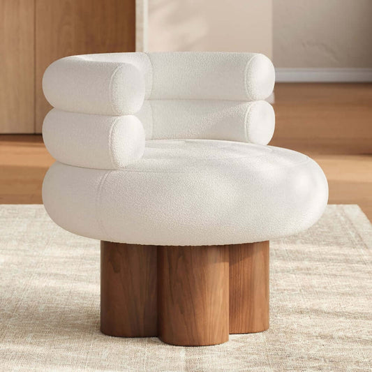 Mid-Century Modern Boucle Arm Chair with Swivel Base Main Product Image