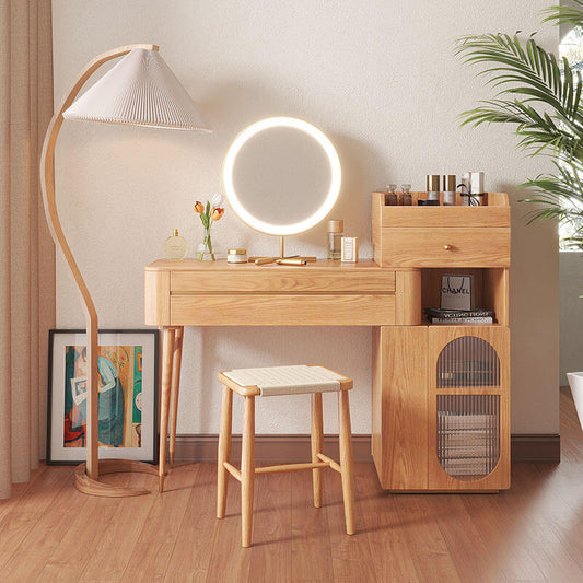 Mid-Century Modern Burlywood Dressing Table with Telescopic Design and Optional LED Mirror Main Product Image