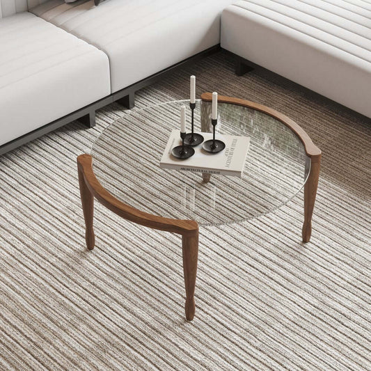 Mid-Century Modern Walnut Glass Round Coffee Table Main Product Image