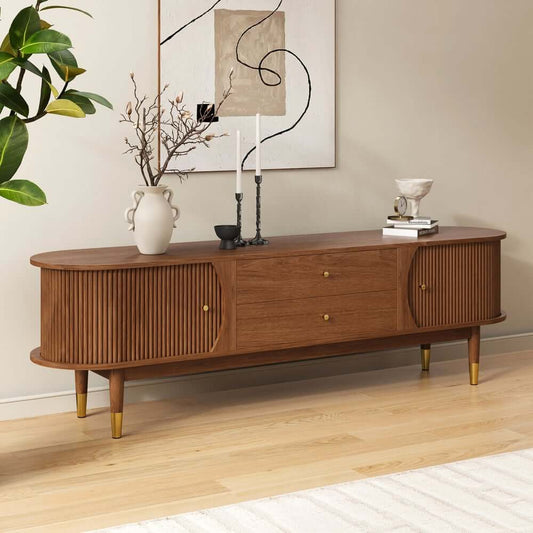 Mid-Century Modern Walnut TV Stand With Cable Management Main Product Image