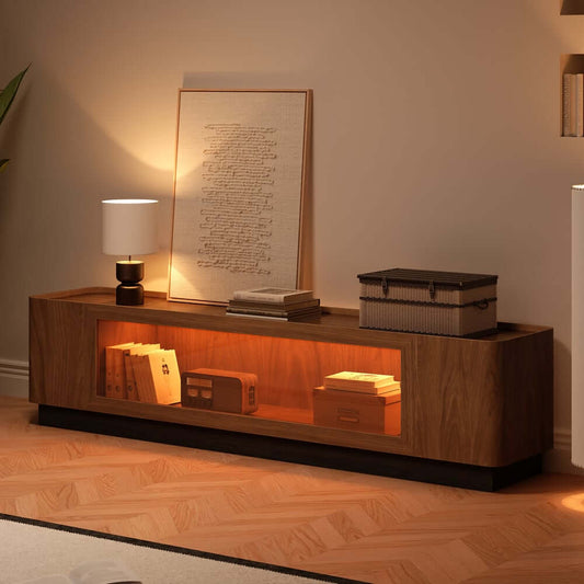 Mid-Century Modern Walnut TV Stand with LED Lighting Main Product Image