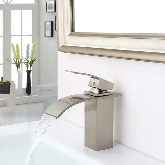 Milly Modern Brass Waterfall Bathroom Faucet with Lever Handle Main Product Image