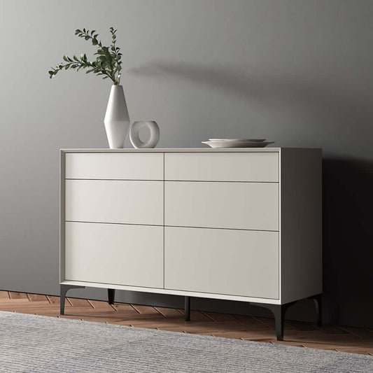 Minimalist Six-Drawer Dresser in Off White with Solid Wood Frame Main Product Image