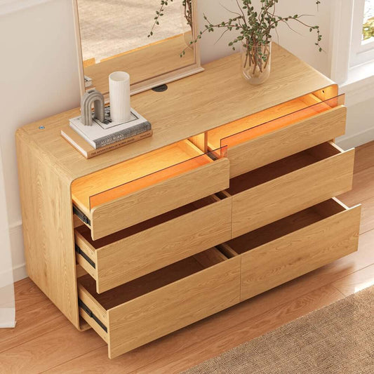 Modern 6-Drawer Double Dresser with Built-In Lighting and Charging Main Product Image