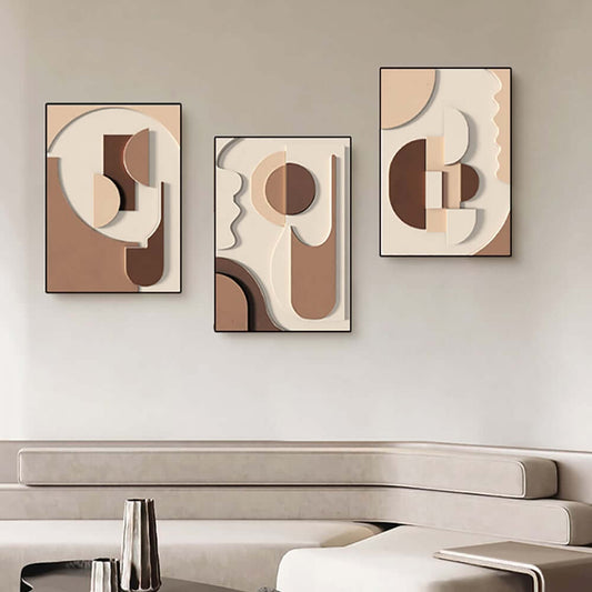 Modern Abstract Geometric Canvas Wall Art Triptych with Frame Main Product Image