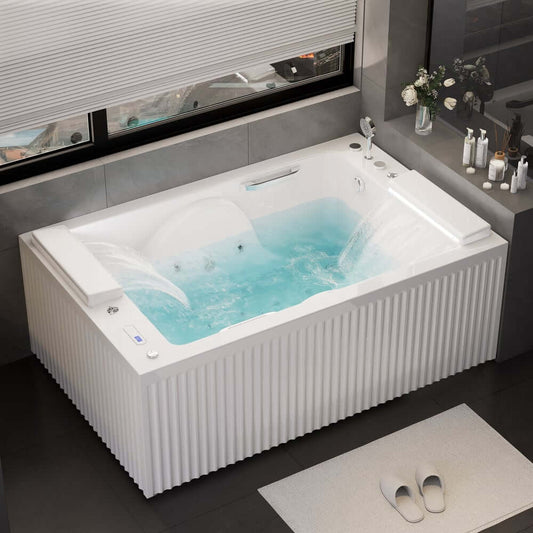 Modern Acrylic Double-Seater Hydrotherapy Bathtub with LED Waterfall Main Product Image