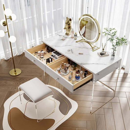 Modern Acrylic Makeup Vanity Set with Lighted Mirror and Stool Main Product Image