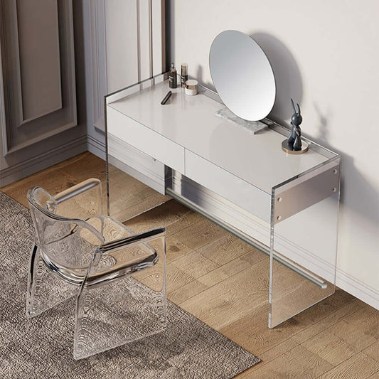Modern Acrylic Vanity Desk With Gray Engineered Wood Top Main Product Image