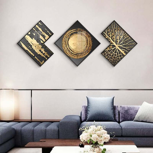 Modern Black and Gold Acrylic Wall Art Set – Abstract Geometric Design Main Product Image