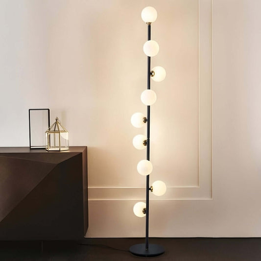 Modern Black and Gold Tree Floor Lamp with 9 LED Glass Globes Main Product Image