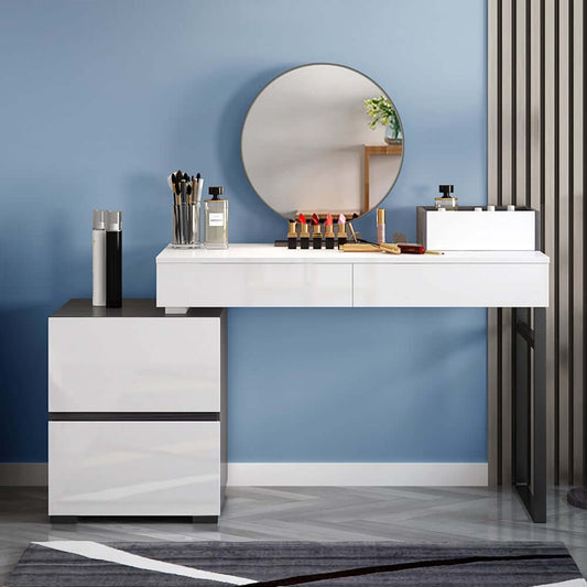 Modern Black And White Vanity With Mirror And 4 Drawers Main Product Image