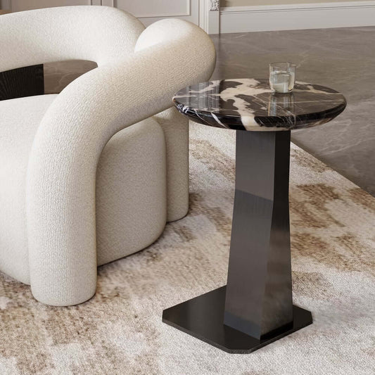 Modern Black Faux Marble Side Table With Stainless Steel Base Main Product Image
