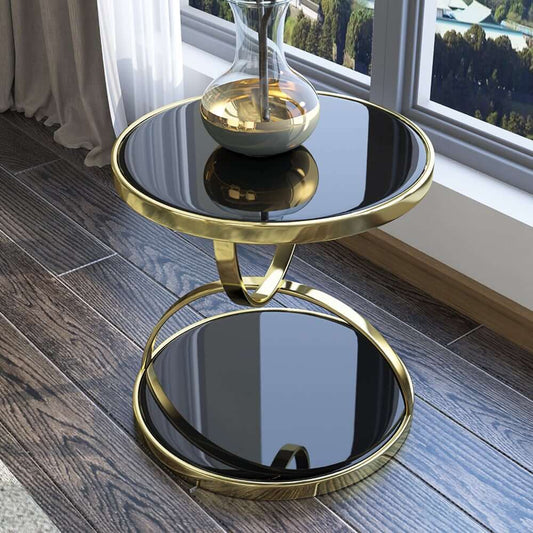 Modern Black Glass Side Table With Stainless Steel Base Main Product Image
