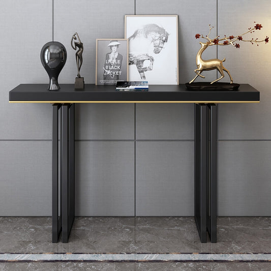 Modern Black Pine Wood Entry Accent Table with Metal Base Main Product Image