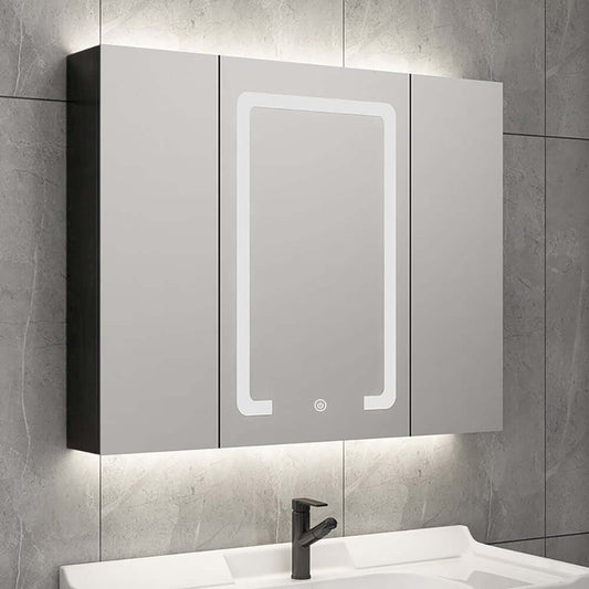 Modern Black Plywood LED Lighted Medicine Cabinet with Shelves Main Product Image