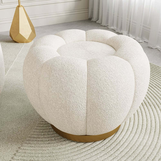 Modern Boucle Pumpkin Ottoman With Gold Legs Main Product Image