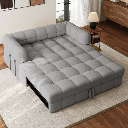 Modern Boucle Sofa Bed With Flared Arms And Pine Frame Main Product Image
