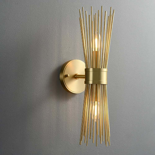 Modern Brass 2-Light Armed Wall Sconce with Wheat-Straw Shade Main Product Image