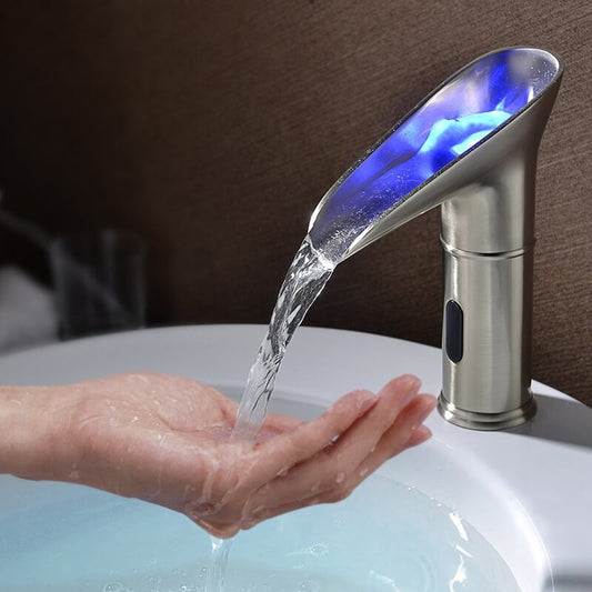 Modern Brass Bathroom Sink Faucet with LED Sensor and Fixed Spout Main Product Image
